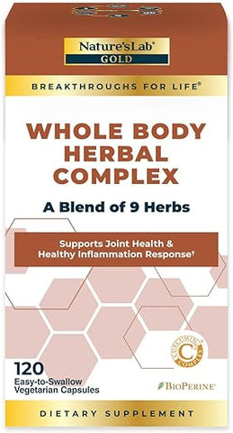 Nature's Lab - Nature’s Lab Gold Complexo Herbal para o Corpo Inteiro – Cúrcuma, Boswellia, Gengibre, Chá Verde, Alecrim – 120 Cápsulas (Fornecimento de 60 Dias)