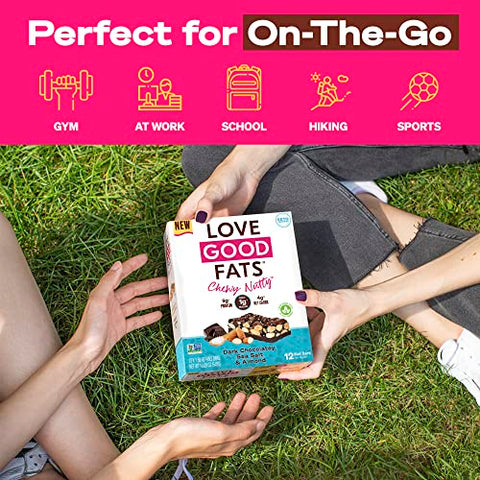 LOVE GOOD FATS - Barras de Proteína Keto à Base de Plantas Love Good Fats – Chocolate Amargo, Sal Marinho e Amêndoas – 13g de Gorduras Boas, 9g de Proteína, 4g de Carboidratos Líquidos, 1g de Açúcar, Sem Glúten, Não-OGM – Dark