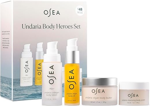 Conjunto de Viagem OSEA Undaria Body Mini Heroes – 4 Peças – Esfoliante Corporal, Óleo Corporal, Manteiga Corporal – Esfoliação, Hidratação, Anti-Envelhecimento, Firmeza