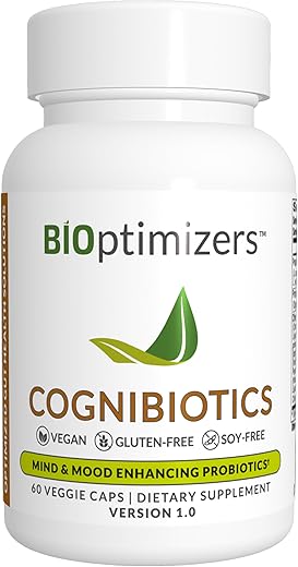 Cognibiotics – Suplemento Probiótico para o Cérebro – Suporte ao Humor, Melhor Concentração, Memória e Clareza Mental – 60 Cápsulas - BiOptimizers