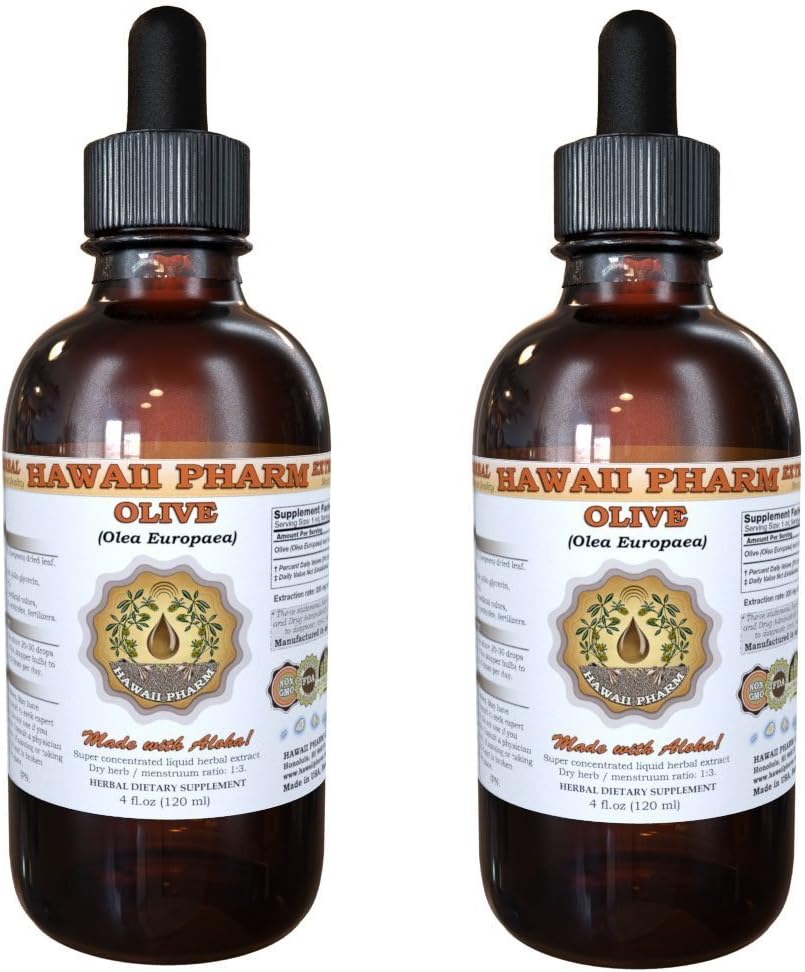Extrato Líquido de Oliveira (Olea europaea), Tintura Herbal, Hawaii Pharm, EUA, 2×60 ml