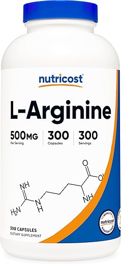 L-Arginina 500mg, 300 Cápsulas – Livre de Glúten e Não-OGM  Nutricost - Nutricost