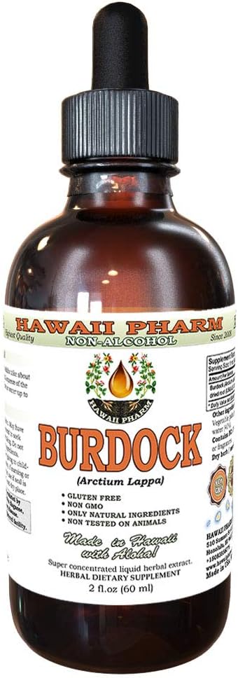 Extrato Líquido de Bardana Sem Álcool, Bardana Orgânica (Arctium Lappa) Raiz Seca Glicerito Hawaii Pharm Herbal Natural 60 ml
