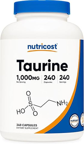 Taurina 1000mg Cápsulas, 240 Unidades por Frasco, Sem OGM - Nutricost