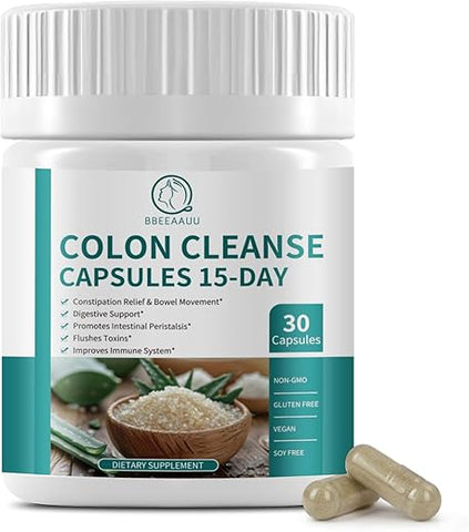 BBEEAAUU - Cápsulas Detox para Limpeza do Cólon, 15 Dias de Saúde Intestinal, Saúde Intestinal para Mulheres e Homens, Suporte Digestivo