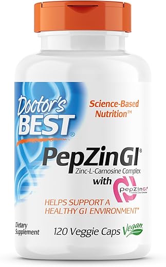 Doctor's BEST - Doctor’s Best PepZin GI: Complexo de Zinco-L-Carnosina, Não-OGM, Vegano, Sem Glúten, Sem Soja, Suporte Digestivo, 120 Cápsulas Vegetais