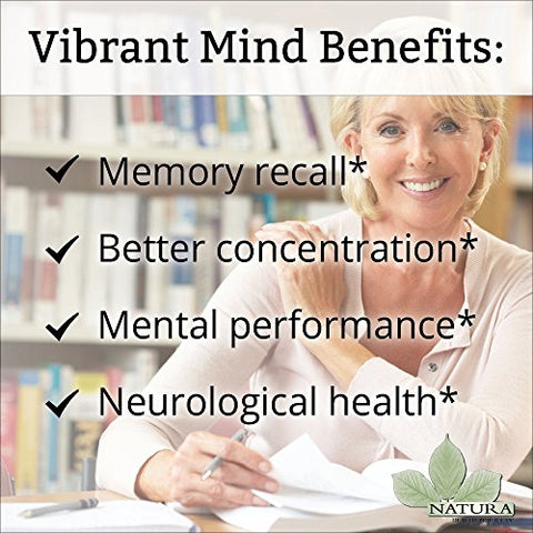 Vibrant Mind – Suplemento Cerebral Nootrópico para Memória e Concentração – Com Bacopa, Ginkgo Biloba, Centellin – 60 cápsulas - Natura Health Products