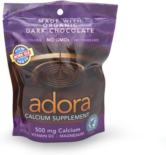 Suplemento de Cálcio Chocolate Amargo, 30 Unidades (Pacote Econômico de 3) - Adora