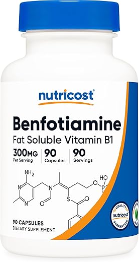 Benfotiamina 300mg, 90 Cápsulas – Sem Glúten, Não-OGM, Amigável aos Vegetarianos - Nutricost