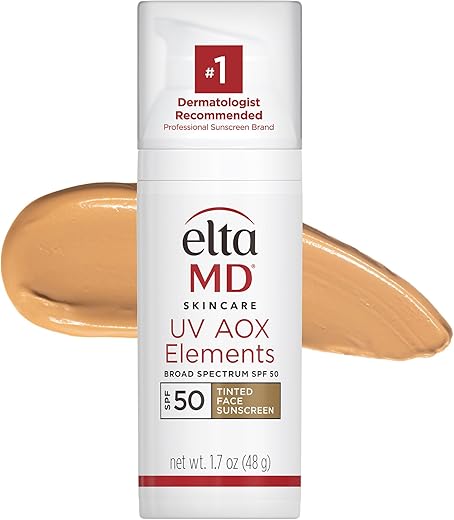 EltaMD UV AOX Elements Protetor Solar Facial Mineral com Cor, FPS 50, Protetor Solar com Antioxidantes para o Rosto