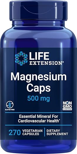 Magnesium Caps 500mg – 270 Cápsulas Vegetarianas de Amplo Espectro – 3 Mags em 1 Suplemento: Óxido, Citrato, Succinato - Life Extension