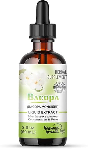 Heavenly Herbals,Inc - Bacopa Drops – Concentração e Memória Melhoradas – Extrato de Bacopa Monnieri | Suplemento Cerebral para Memória e Aumento Cognitivo | Remédio Herbal 60ml – WellnessHerbs