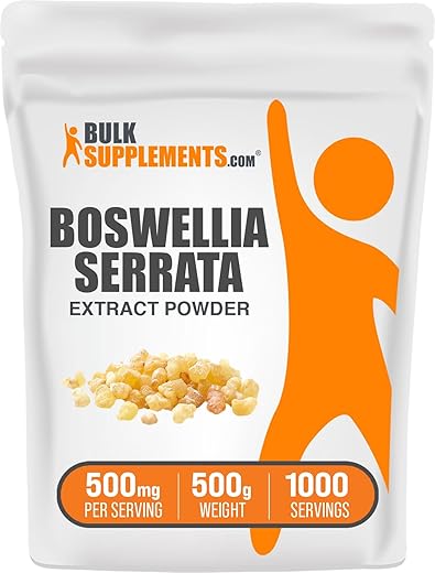 BulkSupplements - Boswellia Serrata Extract Powder – Resina de Olíbano, Pó de Boswellia Serrata – Suplemento Herbal, Sem Glúten, 500mg por Porção, 500g (1.1 lbs)