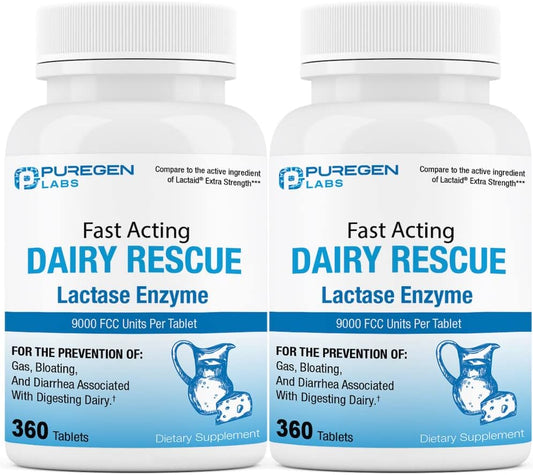 P Puregen Labs - Puregen Labs – Enzima Lactase 9000 FCC, Alívio Rápido para Intolerância à Lactose – 720 Comprimidos
