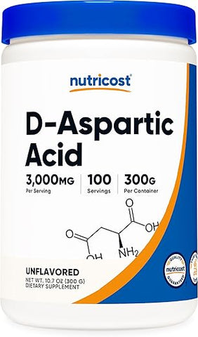 D-Aspartic Acid (DAA) em Pó 300g – Ácido D-Aspártico Puro - Nutricost