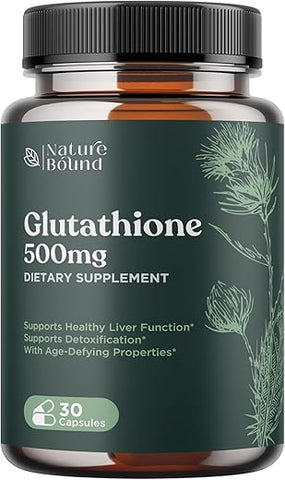 Nature Bound - Glutathione Skin Whitening Pills – GSH Puro 500 mg com Extrato Natural de Cardo de Leite Silymarin – Suporte Antioxidante ALA – Reforça o Sistema Imunológico por