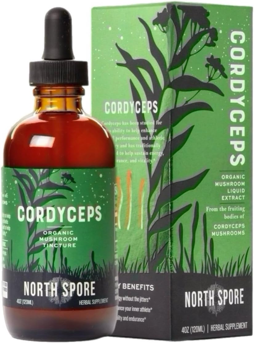 North Spore - Extrato de Cordyceps em Tintura Líquida | Gotas Diárias para Energia, Resistência, Desempenho | Cordyceps Militaris Orgânico, 100% Corpos Frutíferos | Não-OGM, Vegano – 60ml