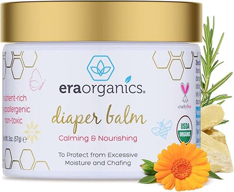 Bálsamo para assaduras de bebê Era Organics – Creme de fraldas orgânico certificado USDA, extra calmante e nutritivo para pele seca e sensível. Bálsamo natural para bebês, ajuda a controlar umidade excessiva, assaduras e irritações