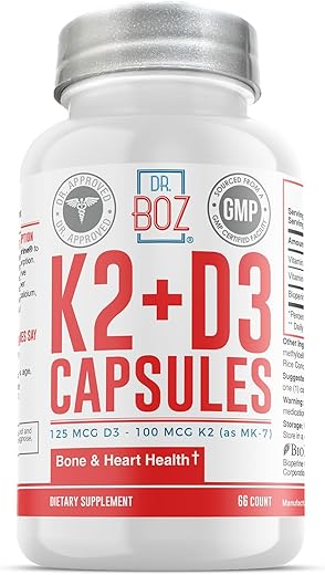 Cápsulas K2 D3 [66 unidades] – Vitamina K2 (MK-7) D3 com BioPerine – Ósseo - Dr. Boz