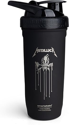 Rockband Reforce Garrafa de Shake de Proteína em Aço Inoxidável 700 ml | 23.5 oz – Tampa Rosqueável à Prova de Vazamentos – Livre de BPA – Não Isolada – Unissex – Logotipo Metallica, Scary Guy - Smartshake