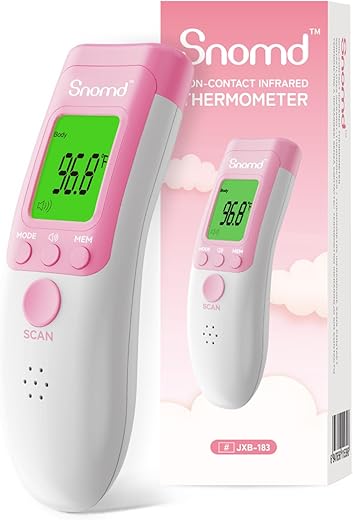 Snomd - Termômetro Digital de Testa Infravermelho sem Contato para Adultos e Crianças, 3 em 1 Termômetro Médico para Bebês com Tela LCD Retroiluminada