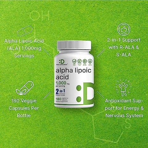 DEAL SUPPLEMENT - Alpha Lipoic Acid 1,000mg – 180 Cápsulas Vegetarianas – 50/50 R-ALA | Marca Alpha