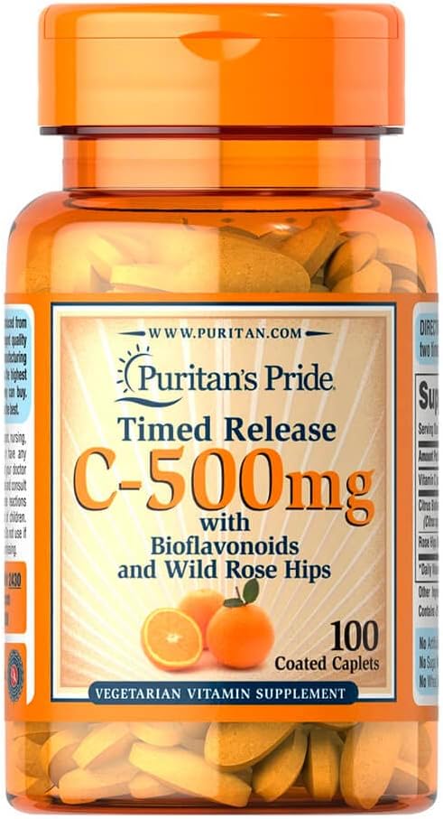 Puritan's Pride - Vitamina C-500 mg com Rosa Mosqueta de Liberação Prolongada – 100 Cápsulas | Puritan’s Pride