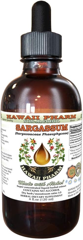 Hawaii Pharm LLC - Tintura de Sargassum (Sargassaceae Phaeophyceae) Alga Seca Extrato Líquido Livre de Álcool, Sargassum, Glicerito Herbal 120 ml