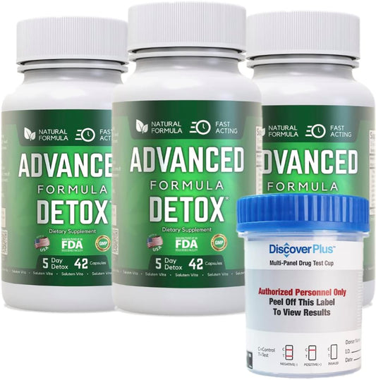 Salutem Vita - Kit Detox Fórmula Avançada – 3 peças (126 cápsulas) + Copo Teste Multi Painel 1 peça – Remoção de Toxinas – Advance Formula Detox