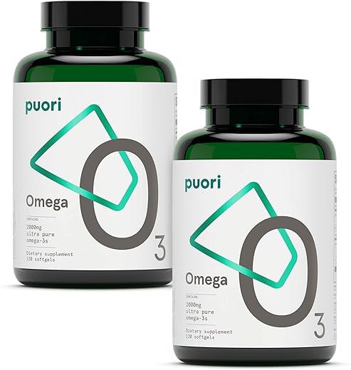 Ômega 3 Fish Oil – Ultra Puro 2000mg – 240 Cápsulas – Suplemento para Coração e Olhos – Sem Refluxo, Certificado IFOS, Cápsulas Não-OGM – O3-2000mg EPA 1250mg DHA 500mg - Puori