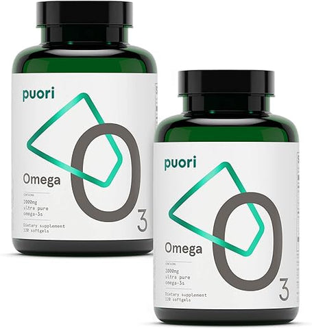 Ômega 3 Fish Oil – Ultra Puro 2000mg – 240 Cápsulas – Suplemento para Coração e Olhos – Sem Refluxo, Certificado IFOS, Cápsulas Não-OGM – O3-2000mg EPA 1250mg DHA 500mg - Puori