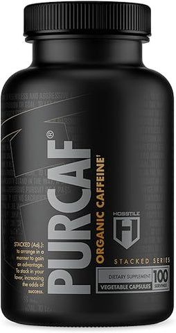 PurCaf Cápsulas de Cafeína Orgânica, Suplemento Energético de Cafeína, Sem Queda ou Nervosismo, Foco Pré-Treino - HOSSTILE