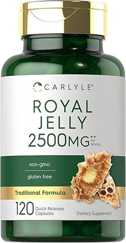Cápsulas de Geleia Real Carlyle | 2500mg | 120 Unidades | Fórmula Livre de Transgênicos e Glúten | Suplemento Tradicional