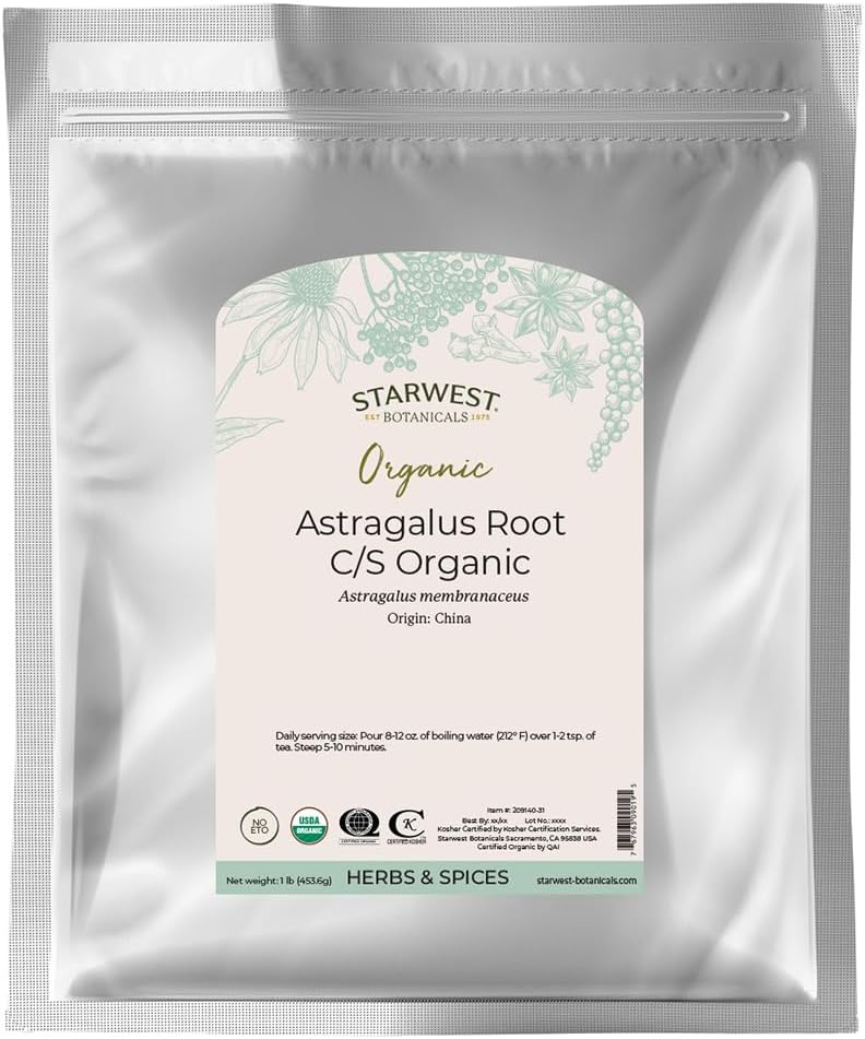 Raiz de Astragalus Orgânica Cortada e Peneirada, 454g a Granel - Starwest Botanicals