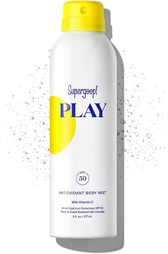 PLAY Antioxidante Body Mist c/ Vitamina C, 177 ml – FPS 50 PA Protetor Solar de Amplo Espectro – Spray Corporal para Pele Sensível – Ingredientes Naturais – Ideal para Dias Ativos - Supergoop!