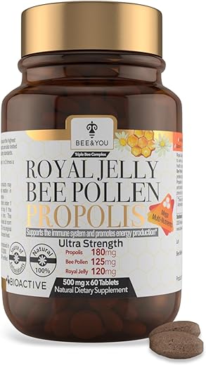 BEE & YOU - Bee and You – Comprimido de Geleia Real, Extrato de Própolis, Pólen de Abelha, Superfood 100% Natural, Ultra Puro, Suporte Imunológico, Melhora Energia, Concentração, Antioxidantes, Fresco, Keto, 100g