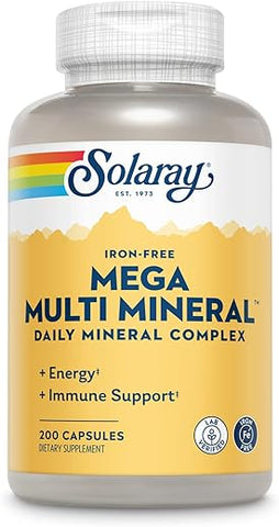SOLARAY - Solaray Mega Multi Mineral Sem Ferro, Cápsulas de Vitaminas (200 Cápsulas, 50 Porções)