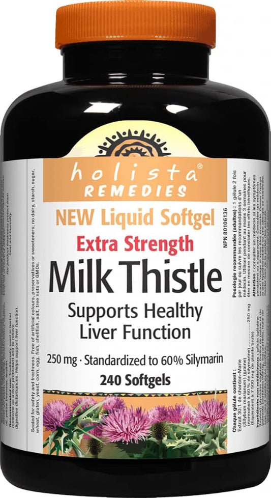 Holista - Milk Thistle Extra Forte 250 mg – 240 cápsulas softgel | Marca: Extra Strength