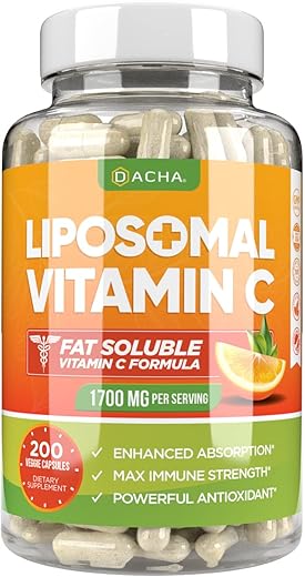 Vitamina C Lipossomal Natural – 1700mg, 200 Cápsulas, Sistema Imunológico - DACHA