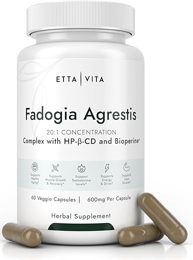 Etta Vita - Fadogia Agrestis Orgânica 600mg para Suporte Natural de Testosterona (2X Mais Puro – 3X Mais Absorvente) Aprovado por Atletas – Auxilia no Crescimento Muscular