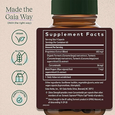 Turmeric Supreme Extra Strength – Reduz Inchaço Ocasional Causado pelo Desgaste Normal – 60 Cápsulas - Gaia Herbs