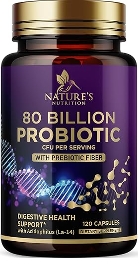Nature's Nutrition - Probiótico 80 Bilhões UFC Prebióticos, Acidophilus Suporta o Sistema Imunológico – Marca Probiótico