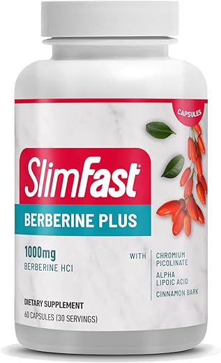 Berberine Plus Capsules – Suplemento de Berberina com Picolinato de Cromo, Ácido Alfa Lipóico e Casca de Canela – 60 Cápsulas, 30 Porções - SlimFast