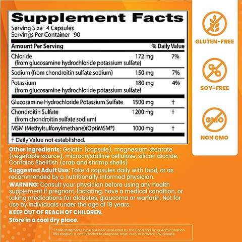 Doctor's BEST - Doctor’s Best Glucosamina Condroitina Msm com Cápsulas OptiMSM, Suporte Articular para uma Estrutura e Função Articular Saudáveis