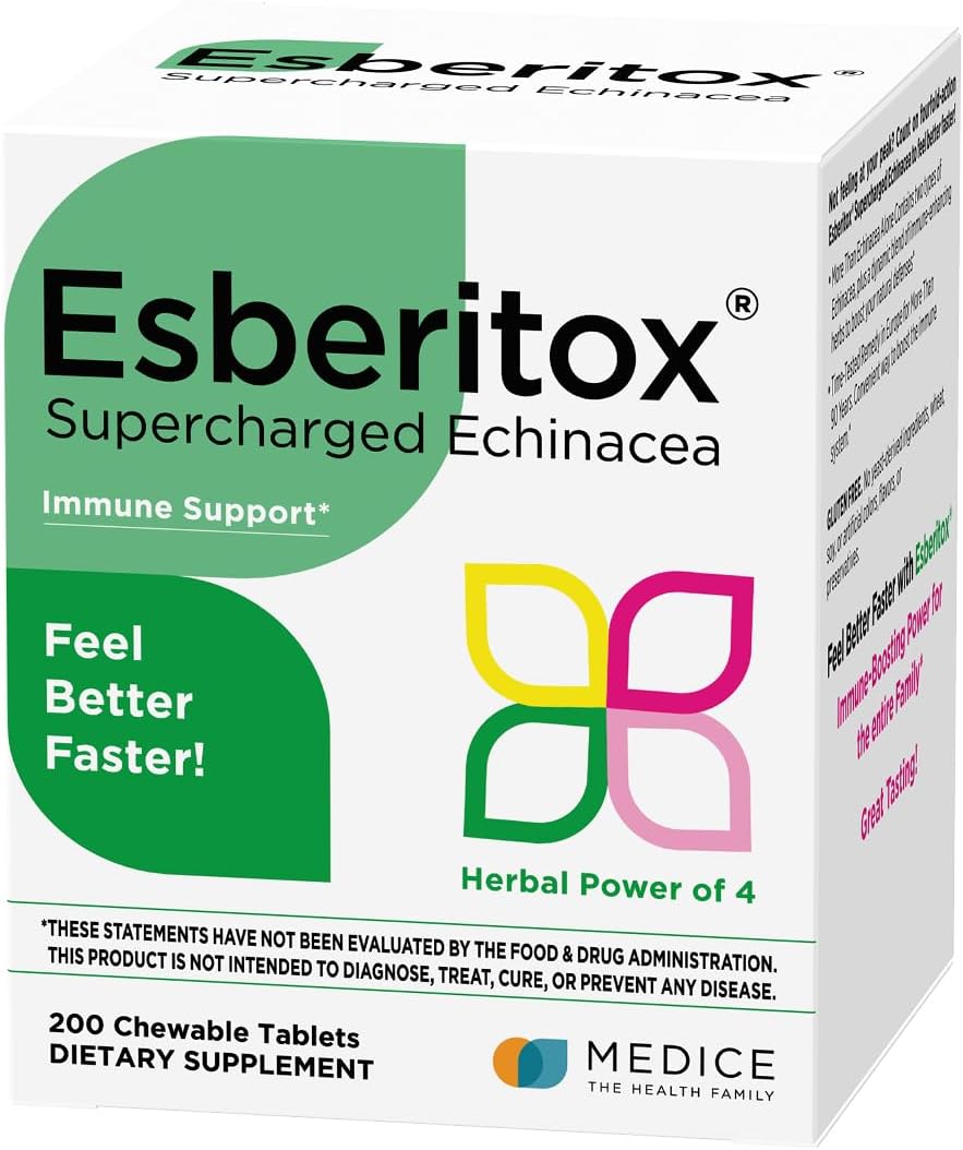 ESBERITOX - Supercharged Echinacea – Suporte Imunológico – Suplementos Herbais – Raiz de Indigo Selvagem – Flor-de-cone Roxa – Fabricado na Alemanha – 200 Comprimidos