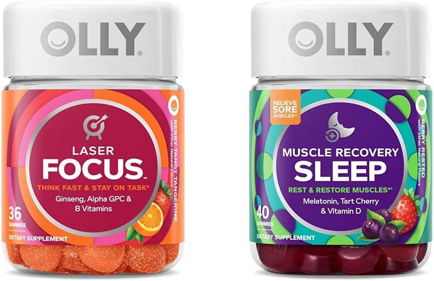 Gummy Laser Focus – Suporte cerebral com recuperação muscular e sono, Melatonina e Antioxidantes – 36 e 40 unidades - OLLY