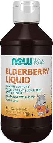 NOW Foods - NOW Supplements, Xarope de Sabugueiro Líquido para Crianças com Zinco e Astrágalo, Suporte Imunológico, 240 ml, embalagem pode variar