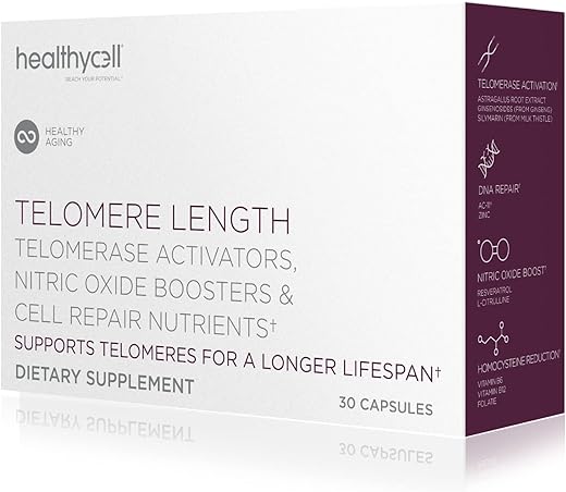Telomere Length | Suplemento para Alongamento de Telômeros e Reparo de DNA, Anti Envelhecimento, Saúde Celular, Suporte a Células-Tronco | Ingrediente Clinicamente Comprovado AC11® | Cápsulas de 578 mg - Healthycell