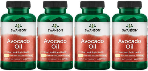 Óleo de Abacate Swanson – Rico em Ácidos Graxos Essenciais – Feito com Óleo de Abacate Orgânico – (60 Softgels, 1g Cada) (4 Pacotes)