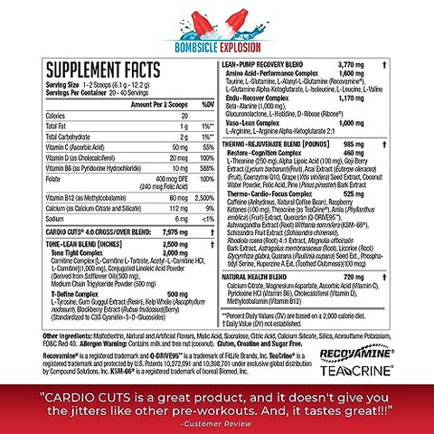 Cardio Cuts - NDS Nutrition 4.0 – Fórmula Avançada de Pré-Treino para Perda de Peso e Cardio com L-Carnitina, CLA, MCTs, L-Glutamina e Óleo de Cártamo – Bombsicle (40 Porções)
